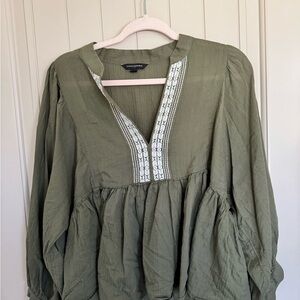 Banana Republic Sage Green Blouse with Embroidery